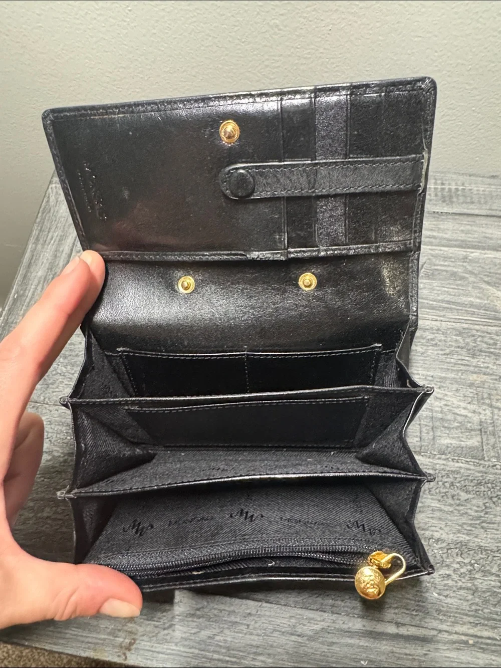 Monsac Black Leather Bi-Fold Wallet with Subtle Logo